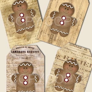 Gingerbread Man Tags -  Printable Digital Collage Sheet - Digital Download