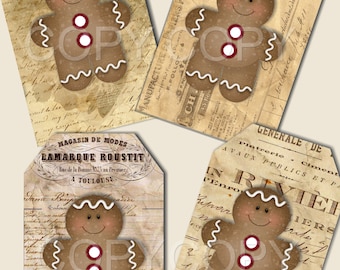 Instant Download - Gingerbread Man Tags - Printable Digital Collage Sheet - Digital Download PIF
