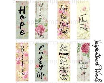 1 x 3 inches - Inspirational Words  -  Printable Digital Collage Sheet -