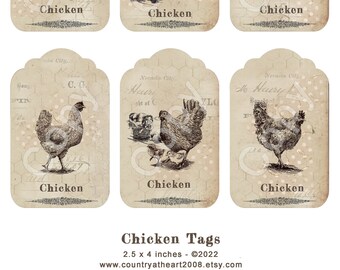 Chicken - Hang Tags -   Digital Download - Printable  Digital Collage Sheet