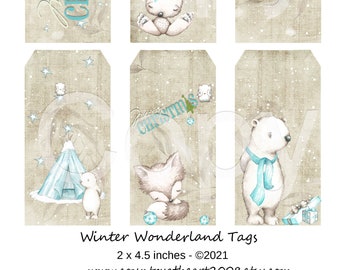 Winter Wonderland Tags -  2 x 4.5  inches - Digital Download - Scrapbook - Hang Tags