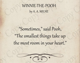 INSTANT DOWNLOAD  - Vintage Book Page  Winnie The Pooh -  Digital Download -  Print and Frame Quote