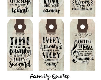 Family Quote Tags - Digital Download - Printable  Digital Collage Sheet - romantic - old aged images