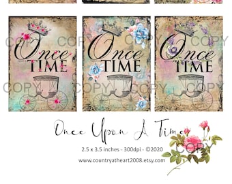 Once Upon A Time - 2.5 x 3.5 Inches -  Printable Digital Collage Sheet - Download - Tags - Scrapbook Paper - Journal