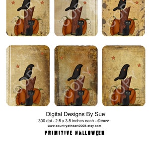 Primitive Halloween -  2.5 x 3.5 inches - Digital Download - Scrapbook - Hang Tags