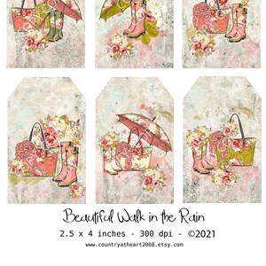 Linda caminhada na chuva - Tags para impressão - Download digital - Papel de diário