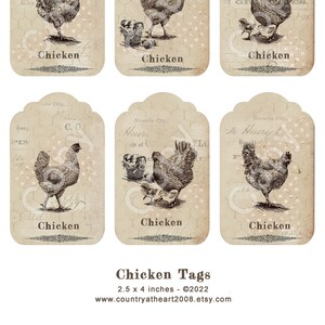 Chicken - Hang Tags -   Digital Download - Printable  Digital Collage Sheet