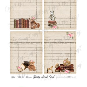 sofort download - Bibliothek Buch Karte - Digitaler Download - Druckbares Digital Collage Sheet - Geschenkanhänger - Hang Tags - Digitales Papier