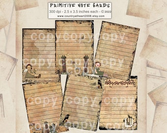 Primitive Note Cards -  2.5 x 3.5 inches - Digital Download - Scrapbook - Hang Tags