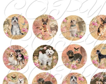 DOGS - 1 inch circles  -  Printable Digital Collage Sheet - Digital Download
