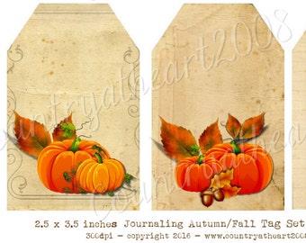 Journaling Autumn Fall  Tag Set - Journaling Papers -  Printable Digital Collage Sheet - Digital Download Scrapbooking Kit