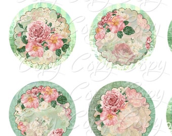 Shabby Chic Circles No 75 -  2 inch Circles - Printable Digital Collage Sheet - Digital Download