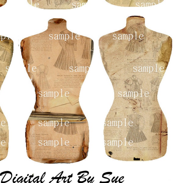 patterns - Dress Forms - Tags -   - Printable Digital Collage Sheet - Digital Download