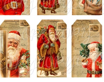 Instant Download  Old World Santa Hang Tags  - 2 X 4 inches  -  Printable Digital Collage Sheet - Digital Download