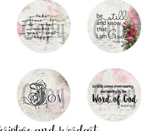 Scripture and Word Art - 1 inch circles  -  Printable Digital Collage Sheet - Digital Download