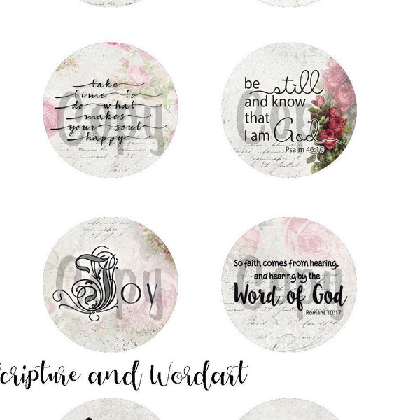 Scripture and Word Art - 1 inch circles  -  Printable Digital Collage Sheet - Digital Download