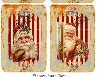 Vintage Santa Tags- High quality digital full size sheet - Printable Download - - Hang Tags - One of a Kind