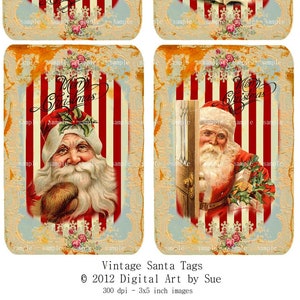 Vintage Santa Tags- High quality digital full size sheet - Printable Download - - Hang Tags - One of a Kind