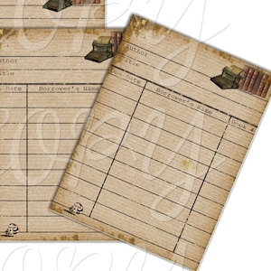 Vintage Book Checkout Cards -  Printable Digital Collage Sheet - Digital Download - Printable Ephemera