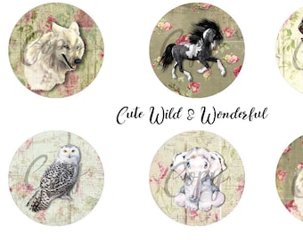 Cute Wild and Wonderful -  1 inch Circles - Printable Digital Collage Sheet - Digital Download