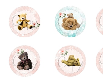 Süße Teddybären - 1-Zoll-Kreise - Printable Digital Collage Sheet - Digital Download