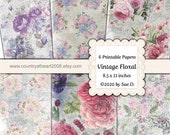 Vintage Floral - Printable Paper - 6 Full Size Sheets of Printable Papers - Digital Download - Journal Paper