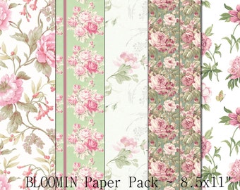 Bloomin Paper Pack - 5 - 8.5x11 inch Sheets - Digital Download - Digital Paper - Scrapbook paper