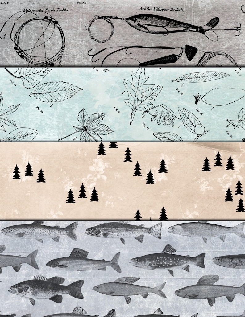 Digital Art Crafts Scrapbook Printable Digital Collage Sheets -Download Outdoor and Fishing Papers