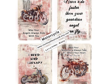 Motorcycle -  Printable Digital Collage Sheet - Digital Download - Printable - Journal - Scrapbook - Craft Supply