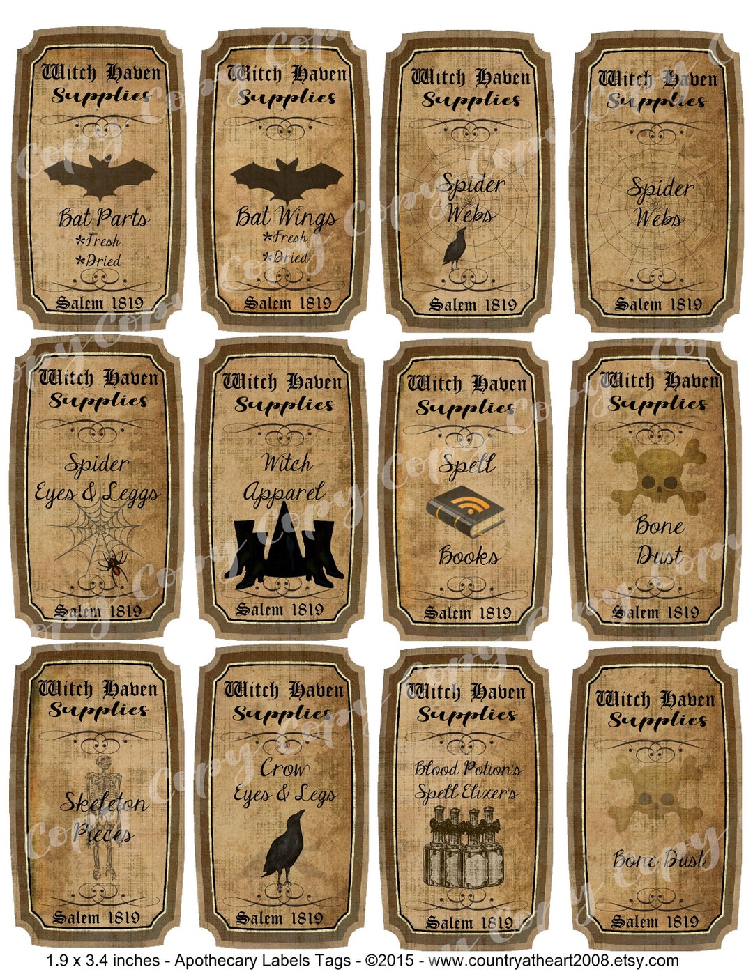 Halloween - Apothecary Labels Tags - High Quality Collage Sheet ...