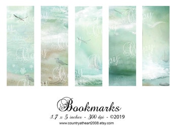 1.7  x 5 inches  Beach - Ocean Bookmarks -  Digital Download - Printable  Digital Collage Sheet - Instant Download