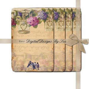 hydrangea and birds - Collage Sheet - Printable Download - Gift Tags - Scrapbook
