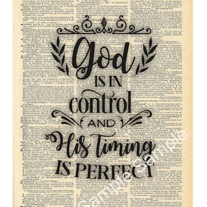 SOFORTIGER DOWNLOAD - Vintage Wörterbuch Blatt mit Drehbuch - God is in Control - Digital Download - Print and Frame Print