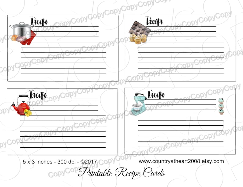 Printable Recipe Cards - 5 X 3 inches - Digital Download - Printable Download - Gift Tags - Scrapbook image 1