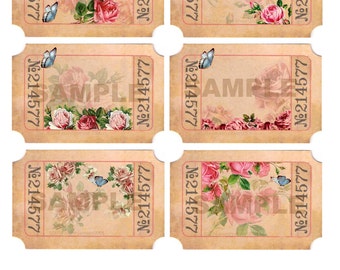 TICKETS - High quality digital  - Printable Download -  flowers romantic French