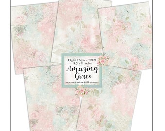 Amazing Grace Paper Set - 5 Full Size Sheets of Printable Papers  - Digital Download - Journal Paper