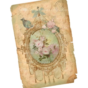No. T-59 - Hoja de collage digital imprimible - Romántico - Floral - Brillante - Descargas