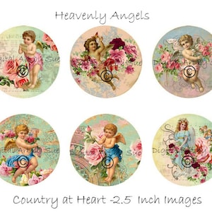 Heavenly Angels  - 2.5 inch Circles Great For Pocket Mirrors - Pendants -  Printable Digital Collage Sheet - Digital Download