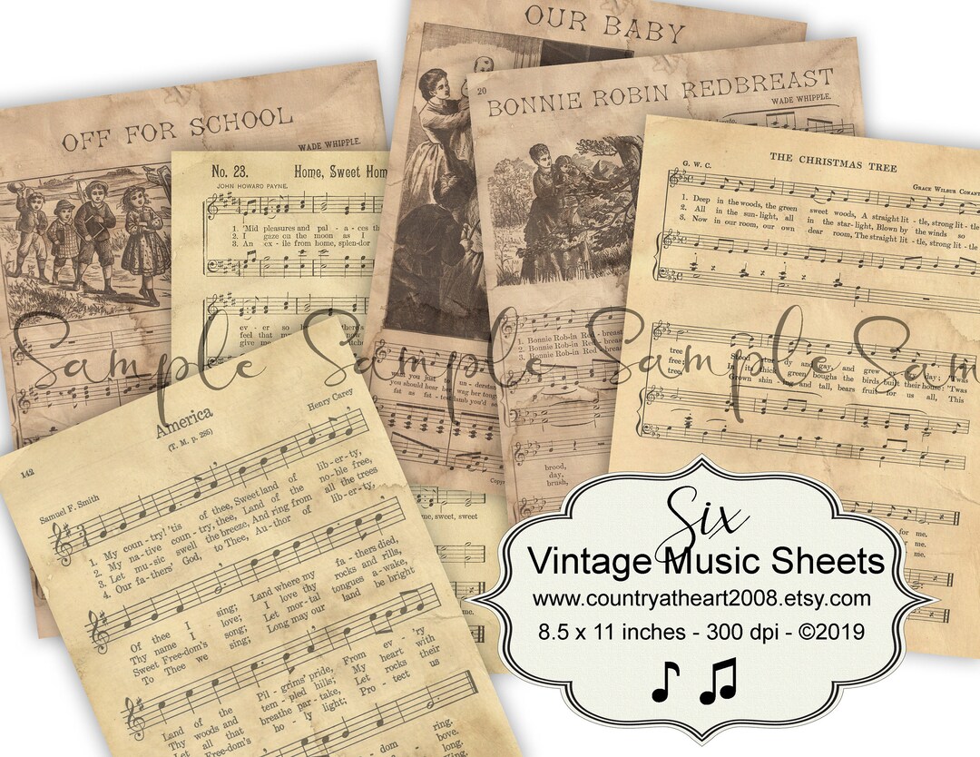 6 Sheets of Printable Vintage Music - Journaling Papers - Printable ...