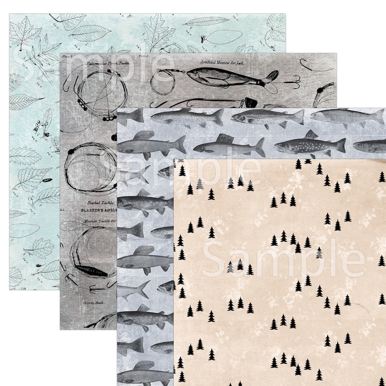 Digital Art Crafts Scrapbook Printable Digital Collage Sheets -Download Outdoor and Fishing Papers