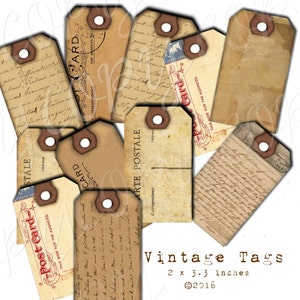 Instant Download  - Vintage Tags-   Digital Download - Printable  Digital Collage Sheet