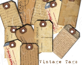 Instant Download  - Vintage Tags-   Digital Download - Printable  Digital Collage Sheet