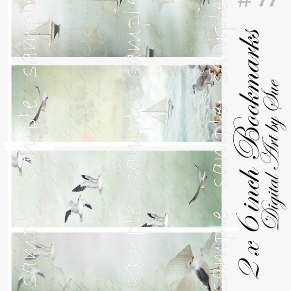 2 x 6 Tranquil Sea Bookmarks -  Digital Download - Printable  Digital Collage Sheet - Instant Download