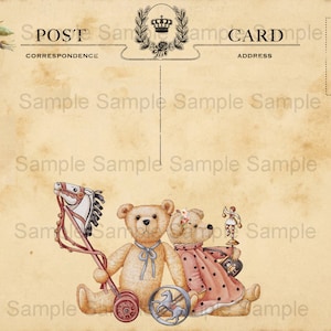 Carte postale ours en peluche - une seule image - feuille de collage d'images numériques imprimable-