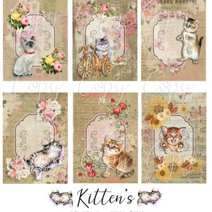 Cats - Kitten Printable -  2.5 x 3.5  inches -  Printable Digital Collage Sheet - Digital Download - Tags - Scrapbook - Junk Journal