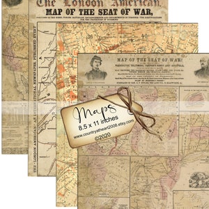 Altered Maps Paper Pack - Druckbare Digital Collage Sheet - Digitaler Download
