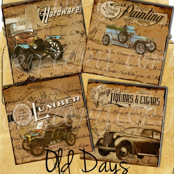 Old Days Coaster Images  -  Collage Sheet - Printable Download - Gift Tags - Scrapbook