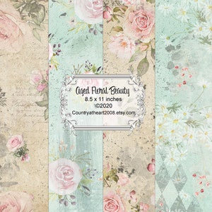 Aged Floral Beauty - 4 Full Size Sheets of Printable Papers - Digital Download - Journal Paper