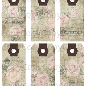 Hang Tags  -  Vintage  Rose Tags -  Printable Digital Collage Sheet - Download