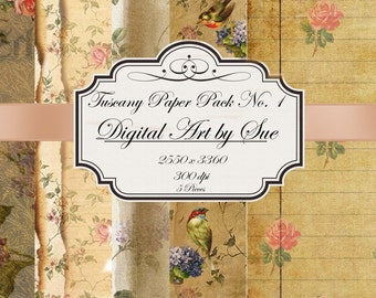 Tuscany Paper Pack No. 1- Gorgeous Paper Set - Printable Digital Collage Sheets -Download - Digital Art, Scrapbook paper - digital paper